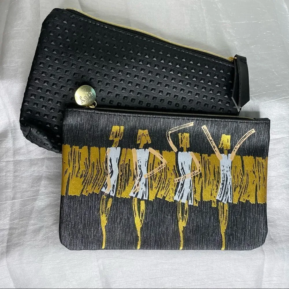 NWOT Ipsy 2 bags, Black Gold September 2016 Glamazon Bag & Black Studded Dead